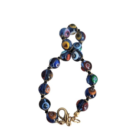 Millefiori Glass Knotted Bead Bracelet - Picture 2 of 4